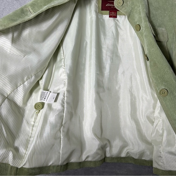 Eddie Bauer Seattle Suede Leather Jacket Womens Large Green Washable Fall Classy - Picture 7 of 13